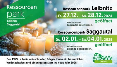 Weihnachtsöffnungszeiten Ressourcenparks 2024