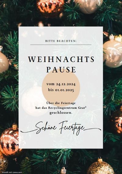 Schließtage Weihnachtsfeiertage