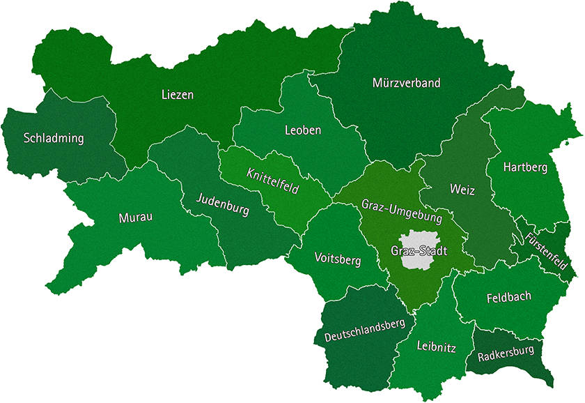 Das Bild zeigt eine Steiermarkkarte mit den Verbandsgrenzen der Abfallwirtschaftsverbände.